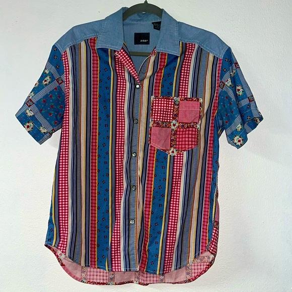 Vintage 90s Patchwork Pearl Snap Floral Top Liz wear short sleeve small - Picture 1 of 4